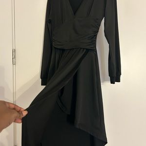 Asymmetrical Black Wrap Dress
